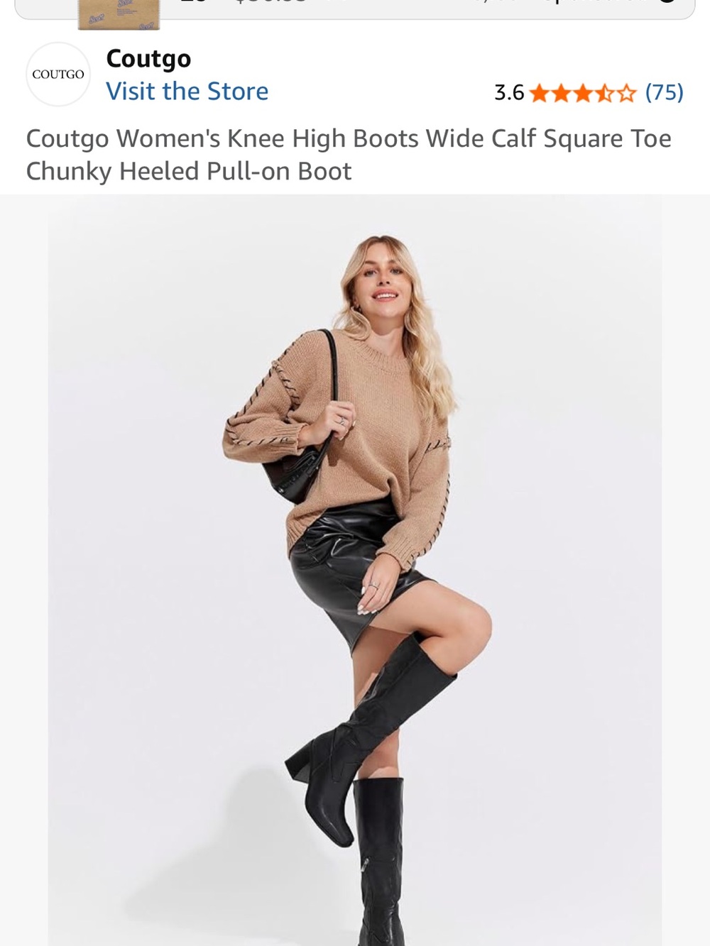 Knee-High Chunky Heel Pull-On Boots in Black